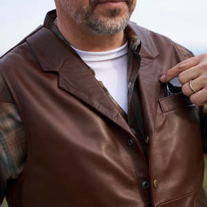 GENION Gilet de motocycliste en cuir pour hommes, style club, avec fermeture à glissière et bouton pression - Product Image 4