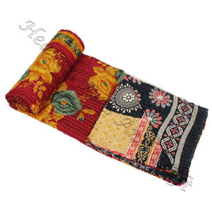 Colcha Kantha Gudari GD1030, Colcha Kantha Gudari India Reversible, Cosida a Mano, Manta Pesada, Hecha con Sari Antiguo, Patchwork Pesado - Product Image 1