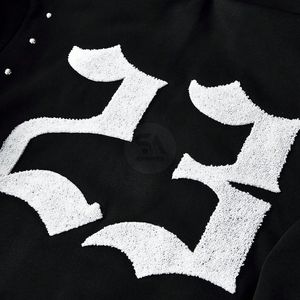 Sweat-shirt à capuche en coton lourd pour homme, streetwear d'hiver, noir, avec numéro personnalisé, impression numérique en strass, design de luxe - Product Image 3