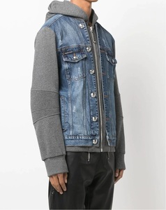 Vente en gros Veste en coton vintage pour homme décontractée avec capuche à manches longues et patchwork en denim avec logo personnalisé pour l'hiver - Product Image 3