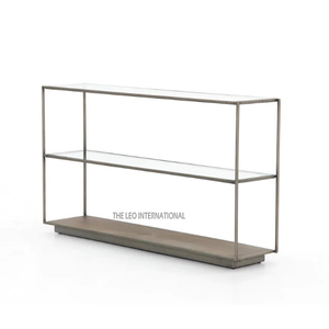 Mesa consola moderna de lujo con marco de Hierro forma Rectangular para boda decoración del hogar de 3 capas con tapa de cristal - Product Image 3