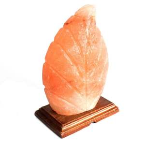 Exclusive Himalayan Pink Salt <b>Lamp</b> with Artistic Leaf Carving and Organic Wooden Base for Natural Wellness Relaxation - Product Image 4