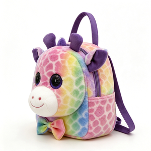 Unique plush giraffe plush <b>backpack</b>, rainbow plush <b>backpack</b>, big eye giraffe, beanie style, <b>kids</b> animal <b>backpack</b> - Product Image 2