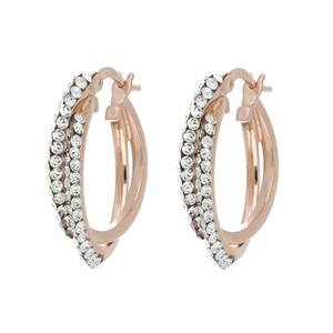 Boucles d'oreilles DelPia Dea Horta, tube externe 10 % or 18 carats sur tube en argent sterling 925, cristaux blancs à l'intérieur, rose, 15 mm - Product Image 1