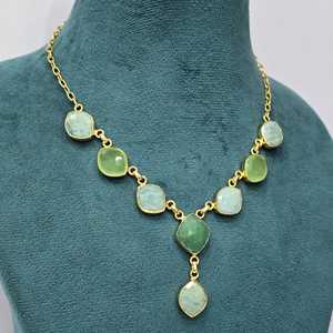 Collar único vintage de plata de ley 925 chapado en oro con piedras preciosas de corte mixto y cadena para bodas - Product Image 5