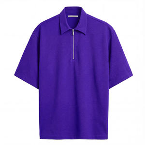 Chemise élégante pour homme en coton tricoté et bambou, fermeture éclair, manches courtes, décontractée, sport, gym, aventures en plein air, respirante, confortable - Product Image 1