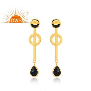 Última Venta de latón 18K Flash chapado en oro negro ónix piedra preciosa colgante pendiente Demi joyería fina fabricante - Product Image 2