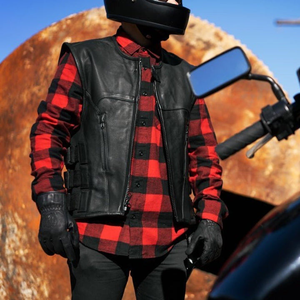 Custom Hot Leathers Men's USA Made Extra <b>Long</b> Back Premium Steerhide Motorcycle Biker Leather <b>Vest</b> Protective Tactical <b>Vest</b> - Product Image 1