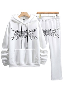 Survêtements blancs en molleton de coton à épaules tombantes surdimensionnés à capuche et pantalons de survêtement ensemble survêtement pour hommes - Product Image 6