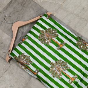 Organic Traditional Jaipuri Print Green Stripe Palm Tree Cambric Cotton Fabric 60x60 Eco-Friendly for Curtain Craft <b>Bag</b> Use - Product Image 3