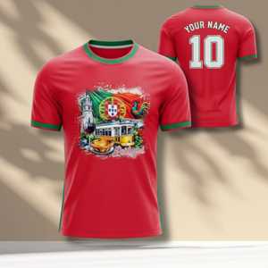 Maglietta Unisex per Tifosi di Calcio Portogallo WC 2026, T-Shirt con Grafica Calcistica Rossa e Verde, Regalo Perfetto per il Giorno della Partita - Product Image 1