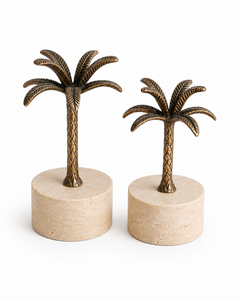 Luxury Travertine Palm Tree Sculpture Set of 2 <b>Antique</b> Gold Metal <b>Stand</b> 14x9 Inch Gift Decor - Product Image 2