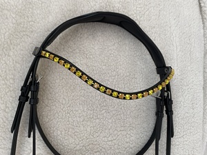 Brida de Cuero Negra de Lujo con Diadema de Cristales Amarillos Brillantes, Brida Inglesa de Doma - Product Image 2