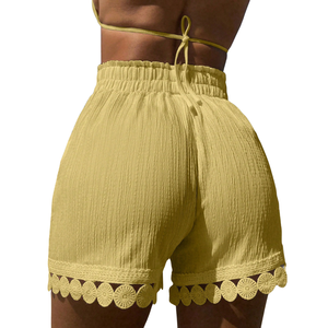 Womens High Waist Textured Summer Shorts <b>Elastic</b> Drawstring Casual Beach Regular Breathable Quick Dry Eco-Friendly Scallop <b>Lace</b> - Product Image 2