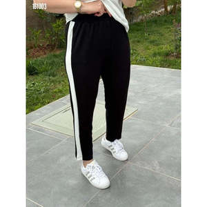 Conjunto de Tela Modal Texturizada de Manga Corta para Mujer con Rayas Laterales, 36843 - Negro - Product Image 4