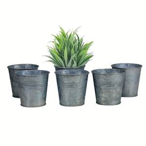 Ensemble de 3 pots de fleurs ronds en métal galvanisé de style bac à plantes, vintage, industriel, pour l'intérieur et l'extérieur, décoration de la maison et utilisation en jardin - Product Image 6