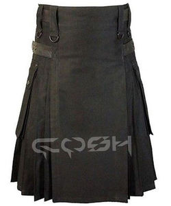 Kilt utilitario de algodón negro con correas ajustables con bolsillos tácticos duraderos Kilt negro Highland Cargo para un estilo versátil todos los días - Product Image 2