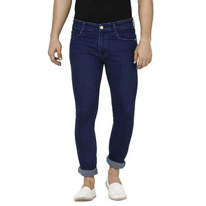 กางเกงยีนส์แฟชั่นเข้ารูปสีน้ำเงินเข้มของผู้ชายกางเกงยีนส์ผ้าฝ้ายใส่สบายกางเกงยีนส์ลำลองทรงสกินนี่แบบใหม่เสื้อผ้าเดนิมสำหรับผู้ชายขายส่ง - Product Image 3