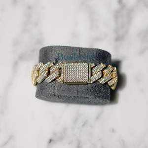 19mm Fine 18K Gold Plated 925 Sterling <b>Silver</b> VVS Moissanite Diamond Prong Cuban Link <b>Bracelet</b> Hip Hop Style <b>Bracelets</b> <b>Bangles</b>" - Product Image 5