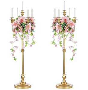 Handcrafted Gold Plated Aluminum <b>Candelabra</b> With Five Arms for Wedding Event Parties Tabletop Decor Centerpieces - Product Image 2