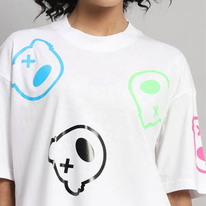 T-shirt décontracté en satin à col rond pour femme, manches courtes, ample, avec logo personnalisé brodé, tendance, écologique - Product Image 6