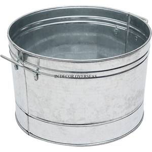 Bac à plantes de jardin de grande taille, forme ronde, en acier inoxydable, finition argentée brillante et intérieur en poudre de couleur bleue - Product Image 3