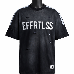 Camiseta Oversize Personalizada con Efecto Desgastado para Hombre, Estilo Urbano, Manga Corta de Algodón con Rayas Estampadas, Moda Casual - Product Image 1