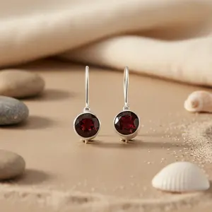 "Charming <b>Gold</b>-Plated 925 Silver Garnet Drop <b>Earrings</b> for Women's Elegant Jewelry Gifts" - Product Image 1
