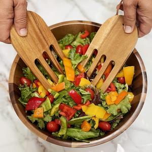 Custom Design <b>Large</b> Wooden <b>Salad</b> <b>Bowl</b> with 2 Mixing Hands Acacia Wood <b>Large</b> <b>Bowl</b> <b>Salad</b> <b>Bowl</b> With Mixture Set Wholesale Price - Product Image 2