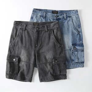 กางเกงยีนส์ขาสั้นวินเทจแนวสตรีทสำหรับผู้ชายกางเกงขาสั้นสีดำแฟชั่นสำหรับผู้ชายตามสั่งฤดูร้อน - Product Image 3