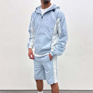 Ensemble coupe-vent court 2 pièces pour hommes, logo personnalisé, coupe-vent à blocs de couleurs, veste et short de sport en nylon pour hommes - Product Image 3