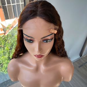 Pelucas con flequillo de cabello virgen marrón para mujer, peluca larga con ondas profundas y frente de encaje, densidad del 250% - Product Image 6