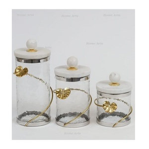 Antique Design <b>Glass</b> and Metal Jar with Marble Lid Round Shape Customized Size <b>Canister</b> Set for Sale - Product Image 4