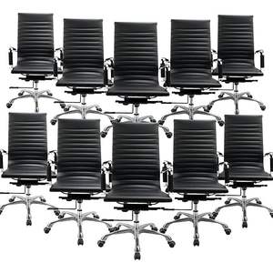 Set di 10 Sedie Direzionali da Conferenza con Schienale Alto, Design Contemporaneo, in Metallo Cromato e Pelle PU, Seduta Girevole Regolabile - Product Image 4