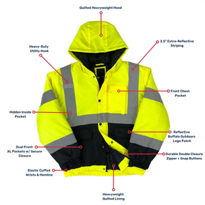 Gilet de sécurité personnalisé avec logo, veste de travail d'hiver réfléchissante haute visibilité pour homme, imperméable, conforme à la norme ANSI Classe 2, avec éclairage LED, 2025 - Product Image 6