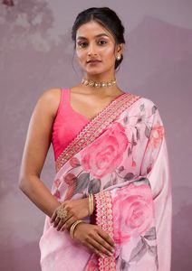 Magnifique Chinon Soie Avec Imprimé Floral Et Paillettes Broderie Dentelle Saree Femme Fabricant De Mode De Surat - Product Image 3