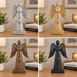 Figurine d'ange en bois avec ailes dorées, cœur et étoile, décoration de table, ornement de Noël, style traditionnel - Product Image 3