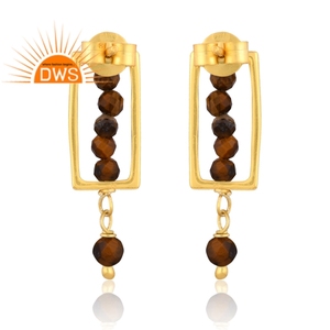 Pendientes colgantes de piedras preciosas con cuentas de ojo de tigre amarillo chapado en oro de 18 quilates, la plata esterlina más vendida, fabricante de joyería fina Demi - Product Image 4