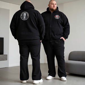 New Custom Logo Men Full Zip Tech Fleece Hoodie & Flare Pant Plus Size Tracksuit / Men Tracksuit 100% Cotton & Breathable Set - Product Image 2