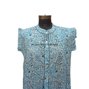 Camisa Estilo Frock con Cuello Mao Vintage, Diseño Floral Sofisticado, Mangas Abullonadas, 100% Algodón, Tejido Ecológico - Product Image 2