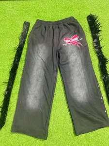 Flare Pants Stripe For <b>Men's</b> Women's Cotton Fleece Winter Wear Stylish Design Patch Distressed Embroidery Track Sweat <b>Trousers</b> - Product Image 6