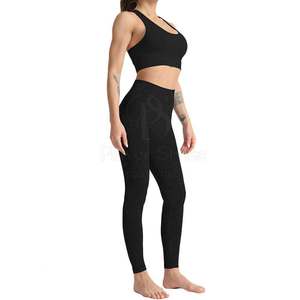Femmes grande taille décontracté équipement de Yoga respirant sans manches Fitness ensemble solide taille élastique Leggings soutiens-gorge Logo personnalisé pour une utilisation en salle de sport - Product Image 5