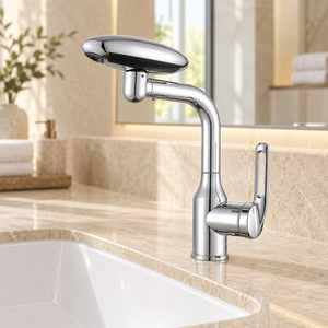 Robinet de lavabo électrique WYRAX Libert au design moderne en laiton, réglable 4 vitesses, avec sortie d'eau, universel, rotatif, à poser sur le comptoir pour salle de bain - Product Image 4