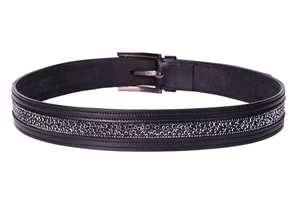 Cinturón de Cuero Vacuno Genuino Negro con Adorno de Diamantes de Imitación, Hebilla de Pin, Estilo Casual, Diseño Duradero de una Sola Pieza - Product Image 5