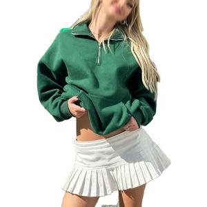 Sudadera corta con media cremallera para mujer de lona pesada con logotipo frontal Sudaderas y sudaderas ecológicas - Product Image 1