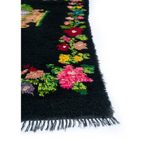 พรมขนสัตว์ถักมือสีเทาและสีดำ รุ่น Pae-1363 ลายดอกไม้และลวดลายนามธรรม พรมทอแบนจากเส้นใยปอกระเจา สำหรับตกแต่งบ้าน รูปทรงสี่เหลี่ยมผืนผ้า เหมาะสำหรับห้องโถงและทางเดิน - Product Image 4