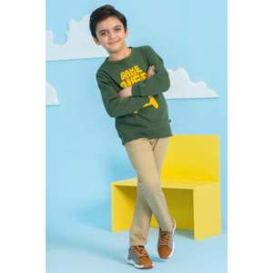 กางเกงขายาวทรงตรงสำหรับเด็กผู้ชาย FARROW สีเบจ ผ้าทวิลล์ หลายขนาด - Product Image 3