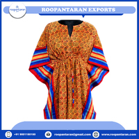 Kaftan de nuit décontracté marocain élégant grande taille en voile de coton doux imprimé à la main, écologique et respirant – En promotion