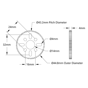 Engranaje de Aluminio de 54 Dientes para Montaje en Cubo (MOD 0.8, 4mm de Grosor, 14mm de Diámetro Interior) para Robots STEM, REV, WCP, FTC, FRC - Product Image 2