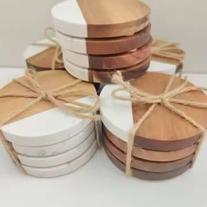 Tapis de thé et de boisson fait à la main en bois d'acacia fantaisie avec artisanat en marbre et résine époxy conçu par bois et marbre - Product Image 2